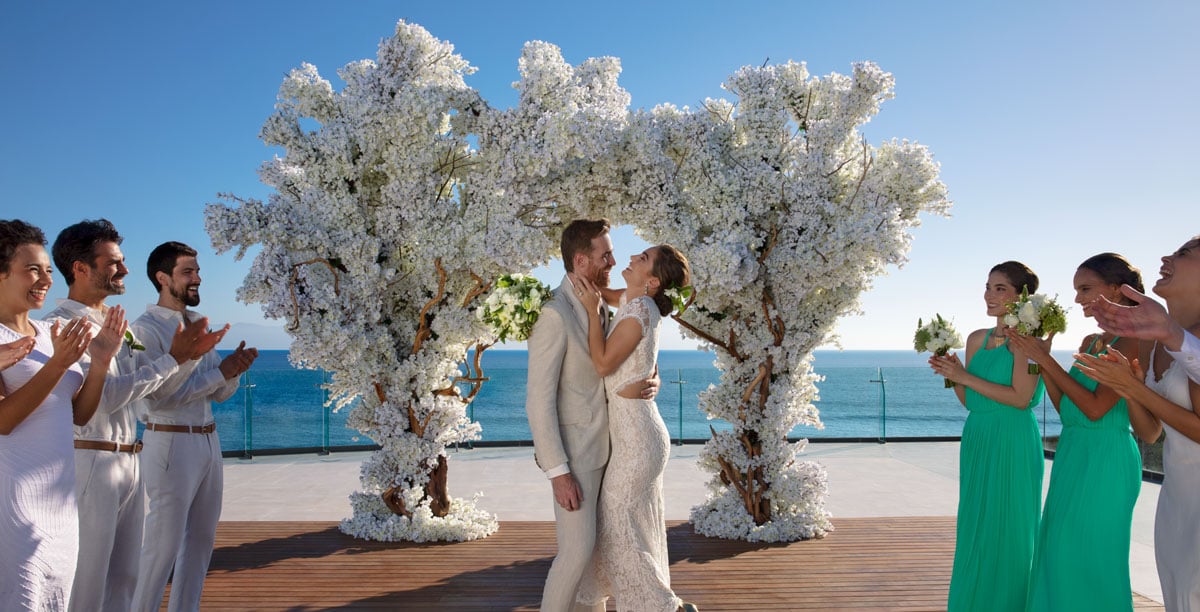 Happy couple during wedding ceremony